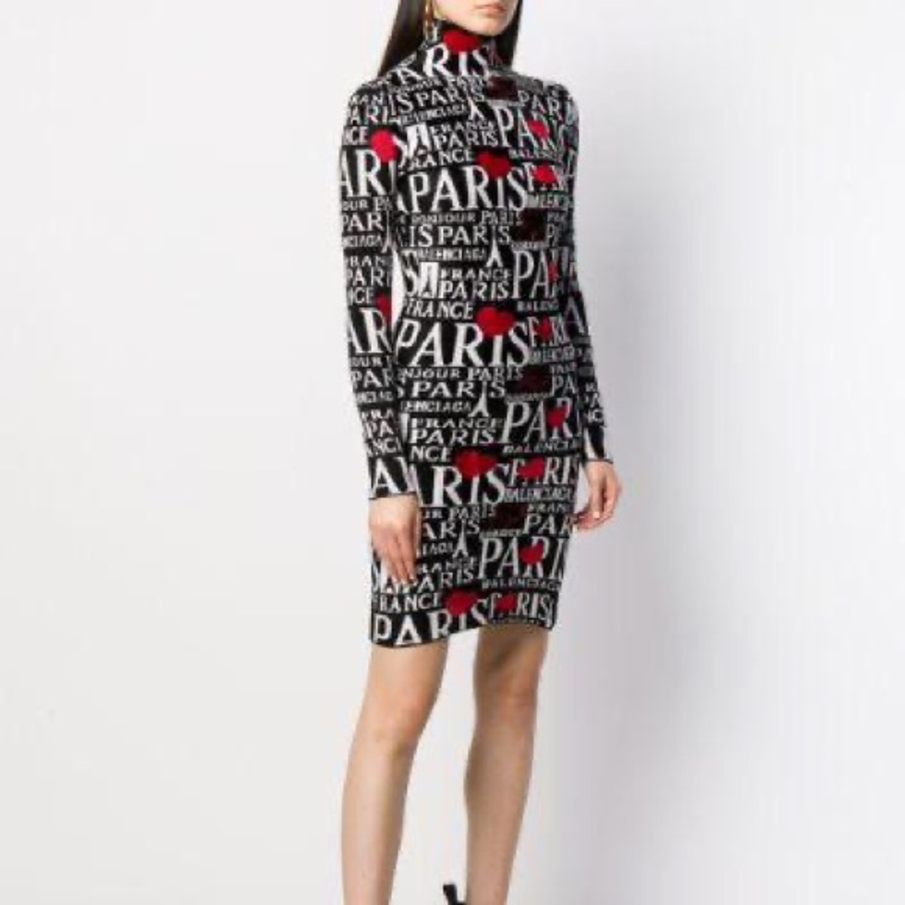 NWT Balenciaga Paris long sleeve hearts dress size L